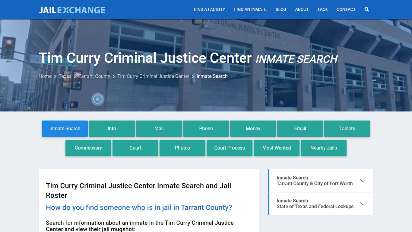 Tim Curry Criminal Justice Center Inmate Search - Jail Exchange